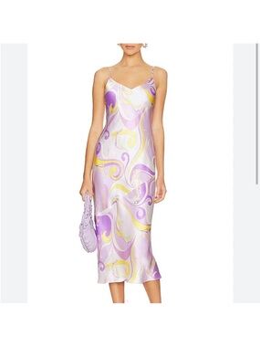 L'AGENCE Lavender and Yellow Swirl Slip Midi Dress
